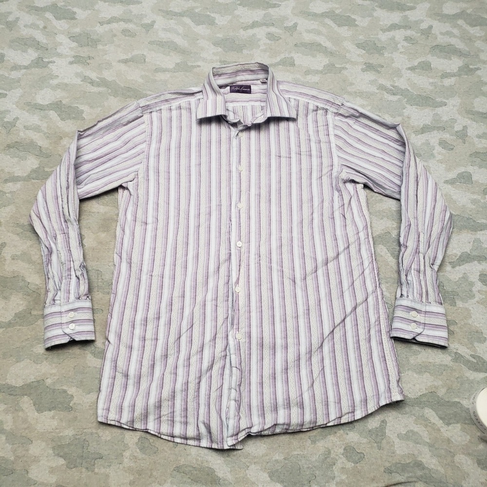 Ralph Lauren Shirt Mens 16.5 Purple Long Sleeve Button-Up Purple Label Striped